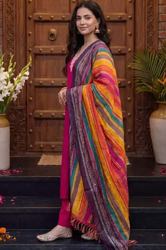 Women Ethnic Motifs Embroidered Regular Kurta with Trousers & With Dupatta
