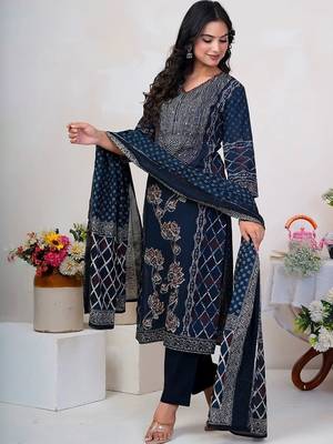 Women Floral Printed Panelled Sequinned Pure Cotton Kurta with Trousers & With Dupatta 1
