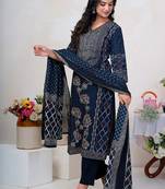 Women Floral Printed Panelled Sequinned Pure Cotton Kurta with Trousers & With Dupatta