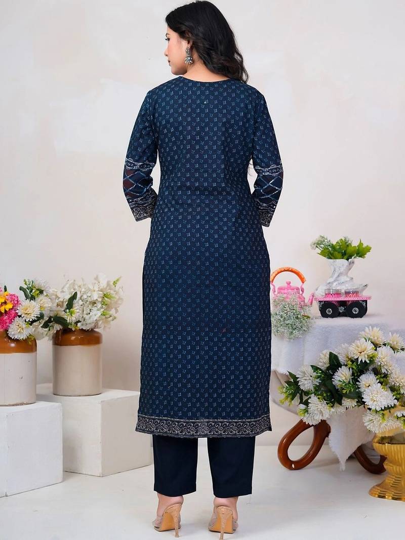 Women Floral Printed Panelled Sequinned Pure Cotton Kurta with Trousers & With Dupatta