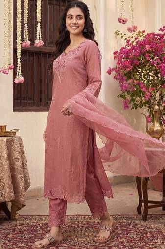 Women Ethnic Motifs Embroidered Regular Chikankari Kurta with Trousers & With Dupatta