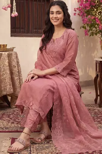 Women Ethnic Motifs Embroidered Regular Chikankari Kurta with Trousers & With Dupatta