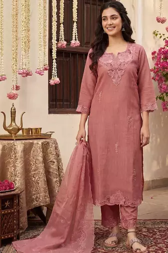 Women Ethnic Motifs Embroidered Regular Chikankari Kurta with Trousers & With Dupatta