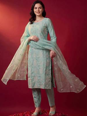 Women Ethnic Motifs Embroidered Regular Thread Work Kurta with Trousers & With Dupatta 1