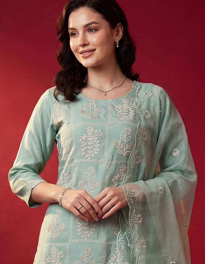 Women Ethnic Motifs Embroidered Regular Thread Work Kurta with Trousers & With Dupatta
