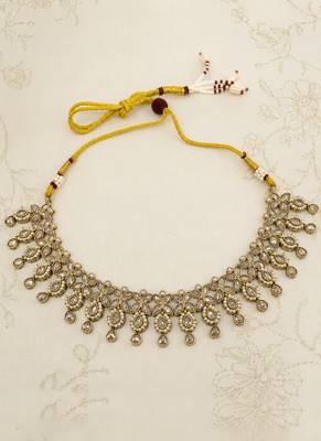 Modern flower and oval shape antique gold plated choker jewellery set for women 3