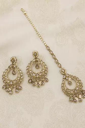 Modern flower and oval shape antique gold plated choker jewellery set for women