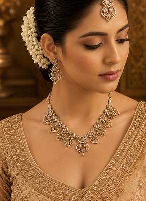 Graceful triangle and heart shape antique gold plated choker jewellery set for women 1