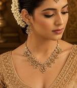 Graceful triangle and heart shape antique gold plated choker jewellery set for women