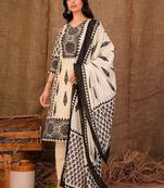Women Ethnic Motifs Printed Regular Sequinned Pure Cotton Kurta with Trousers & With Dupatta