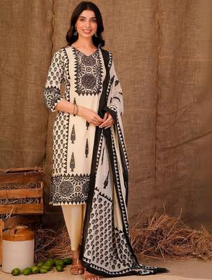 Women Ethnic Motifs Printed Regular Sequinned Pure Cotton Kurta with Trousers & With Dupatta 5