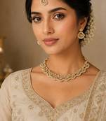 Lavish triangle shape pearl antique gold plated choker jewellery set for women