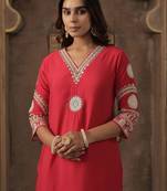Floral Embroidered V-Neck Thread Work Straight Kurta With Trousers