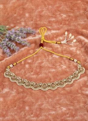 Lavish triangle shape pearl antique gold plated choker jewellery set for women 3