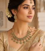 Incredible flower and leaf shape antique gold plated choker jewellery set for women