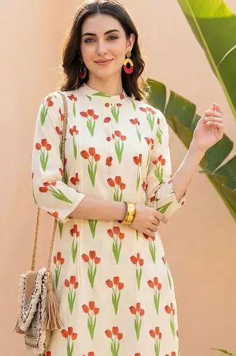 Women Floral Printed Regular Pure Cotton Kurta with Trousers