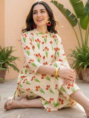 Women Floral Printed Regular Pure Cotton Kurta with Trousers 5