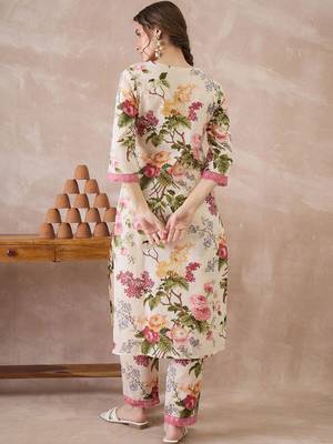 Women Floral Printed Regular Pure Cotton Kurta with Trousers 4