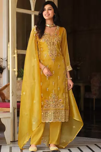Women Ethnic Motifs Embroidered Regular Thread Work Kurta with Trousers & With Dupatta