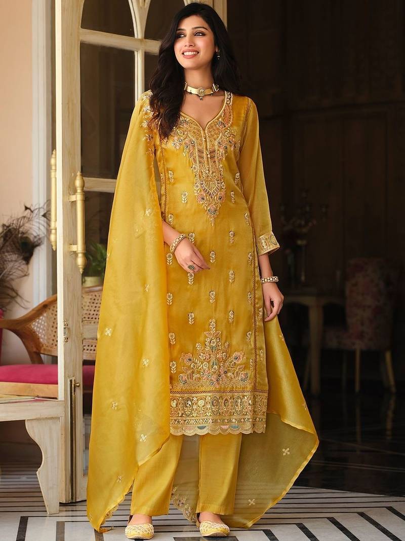 Women Ethnic Motifs Embroidered Regular Thread Work Kurta with Trousers & With Dupatta