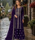 Violet georgette semi stitched suit with embroidery & sequence work