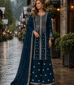 Navy georgette semi stitched suit with embroidery & sequence work