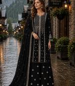 Black georgette semi stitched suit with embroidery & sequence work