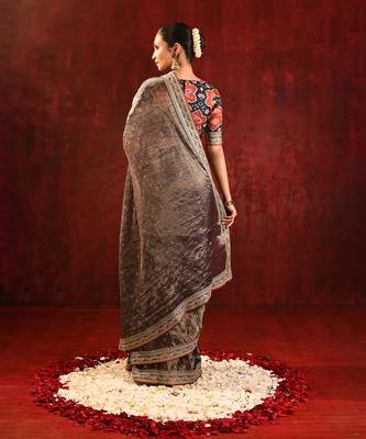 Earthy brown foil printed tissue saree set 5
