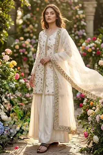 Off white fendi silk blend embroidered palazzo suit
