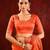 Bright orange embroidered organza saree set