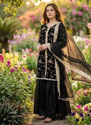 Black fendi silk blend embroidered palazzo suit 1