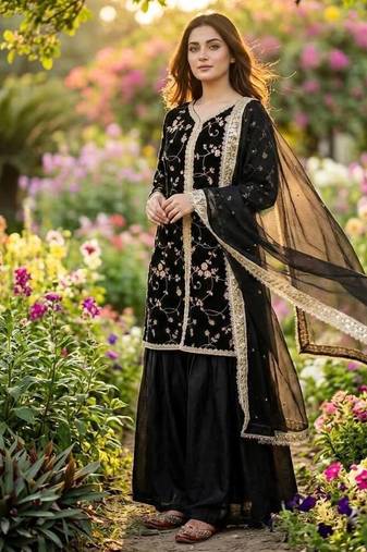 Black fendi silk blend embroidered palazzo suit