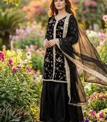 Black fendi silk blend embroidered palazzo suit