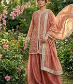Peach fendi silk blend embroidered palazzo suit