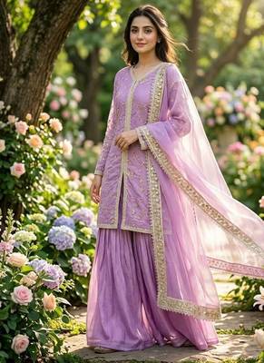 Lilac fendi silk blend embroidered palazzo suit 1