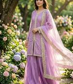 Lilac fendi silk blend embroidered palazzo suit