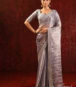 Slate grey embroidered tissue saree set