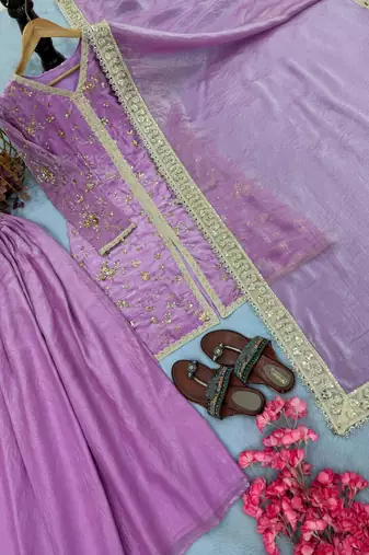 Lilac fendi silk blend embroidered palazzo suit