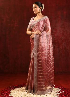 Dusty pink embroidered tissue saree set 2