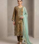 Olive mustard embroidered glass roman suit set