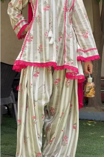 Pearl grey digital print farshi suit