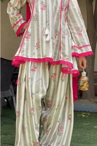 Pearl grey digital print farshi suit