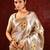 Champagne gold yellow embroidered tissue saree set