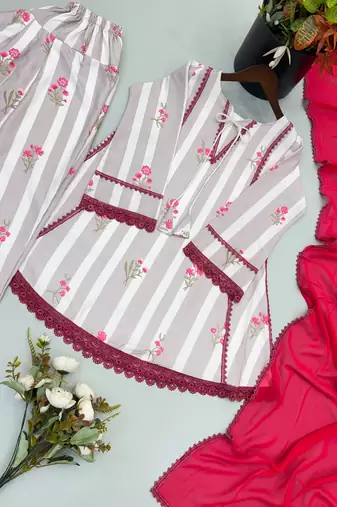 Pearl grey digital print farshi suit