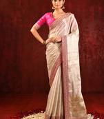Light gold pink embroidered tissue saree set