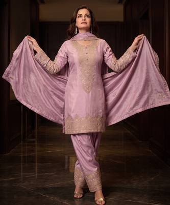 Pink simar silk blend farshi suit set 1