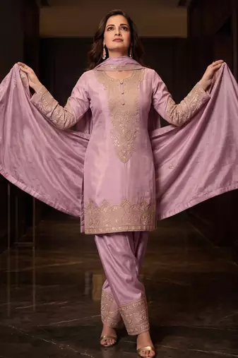 Pink simar silk blend farshi suit set