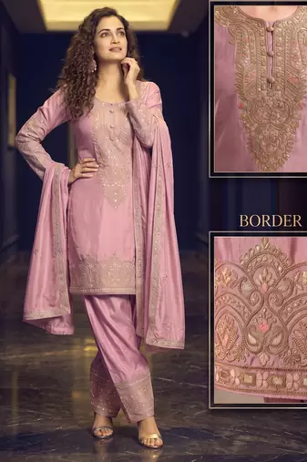Pink simar silk blend farshi suit set