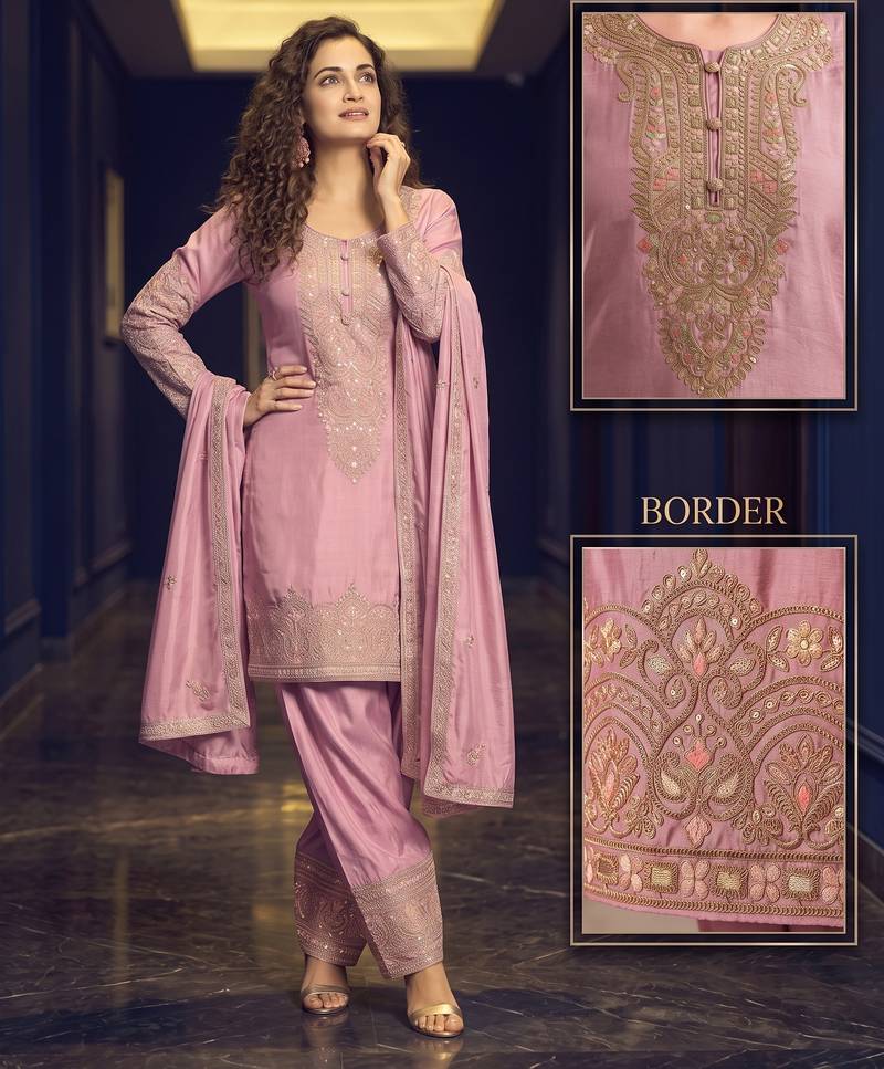 Pink simar silk blend farshi suit set