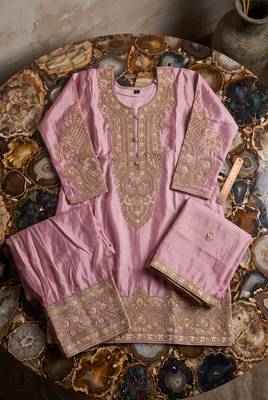 Pink simar silk blend farshi suit set 4